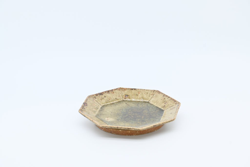 宮城陶器　八角皿（灰釉）/Miyagi Toki — Octagonal Plate / Ash Glaze (Hai-yu)